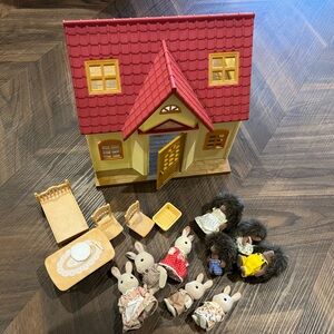 Calico Critters Red and Yellow Dollhouse with Accessories